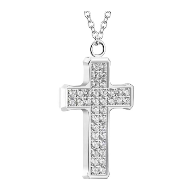 Other - Stainless Steel Silver Cross with Mini Rhinestones Unisex Style